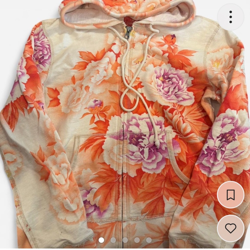 Lucky Brand Floral Vintage Hoodie Y2K Fashion  - Orange and Purple